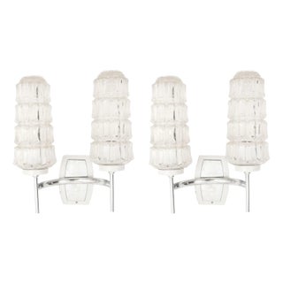 French Mid-Century Modern Glass Sconces, Pair For Sale