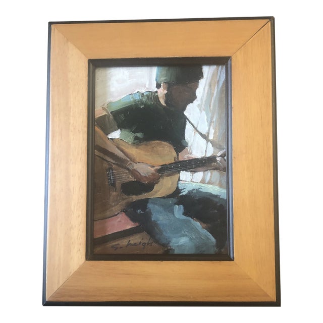 Original Contemporary Small Stephen Heigh Painting “Man With Guitar” For Sale