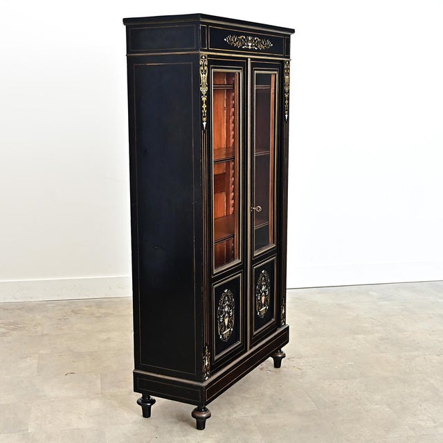 French 19th Century Ebonized & Inlay Petite Bibliotheque For Sale - Image 15 of 15