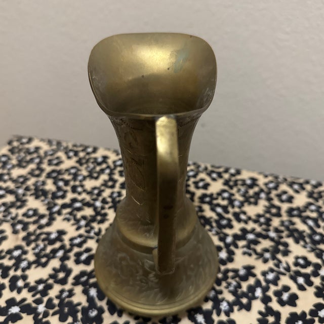 Vintage Etched Brass Pitcher Featuring Floral and Botanical Patterns. For Sale - Image 4 of 6