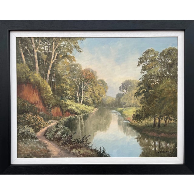 Irish Landscape Art - Vintage Oil Painting of Idyllic River Scene on the Lagan in Ireland by Modern Irish Artist, 1985 Circa For Sale - Image 11 of 11
