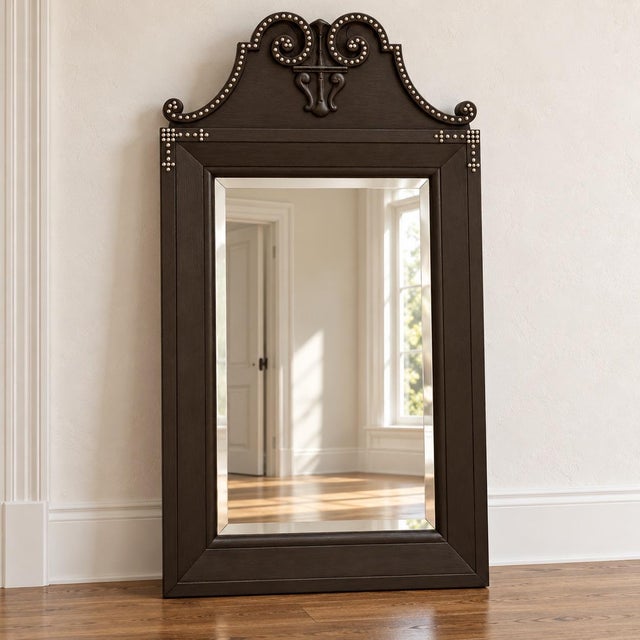Polo Ralph Lauren English Hunt & Hound Style Wall Mirror W/ Silver Nailheads For Sale In Atlanta - Image 6 of 6