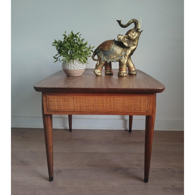 Wood Mid-Century Modern American of Martinsville End Table – With Woven Rattan Drawer, Circa 1960s For Sale - Image 7 of 10