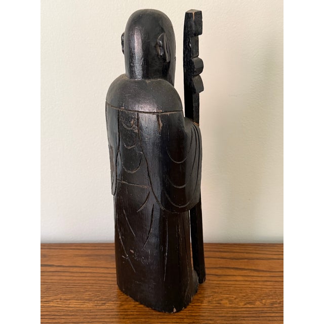 Early 20th Century Large Antique Early 20th Century Chinese Wooden Shou Zing Statue, the Chinese God of Longevity For Sale - Image 5 of 12