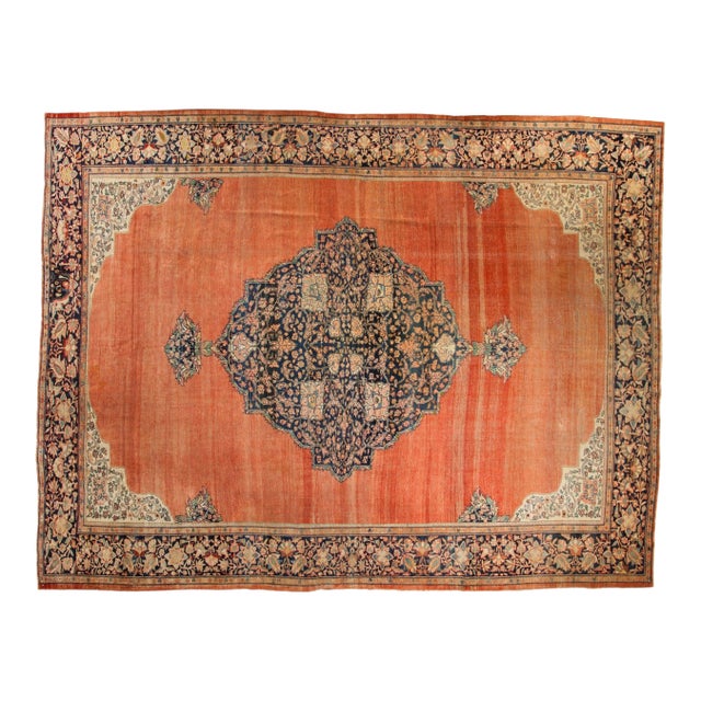 1920s Antique Persian Farahan Sarouk Medallion Wool Carpet For Sale