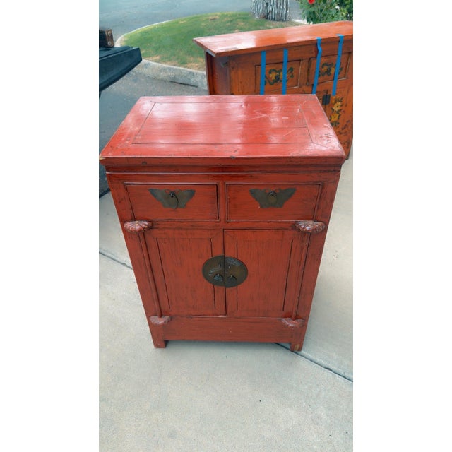 19th Century Qing Dynasty 19th Century Chinese Red Lacquer Cabinet With Drawers and Doors For Sale - Image 5 of 12