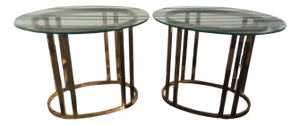 Late 20th Century Pair of Brass And Glass Oval Shaped End Tables
