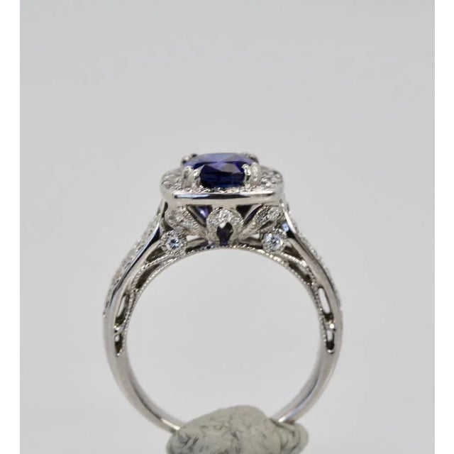 Contemporary Burma Sapphire 18k Ring With Diamond Surround Size 6.5 For Sale - Image 3 of 8