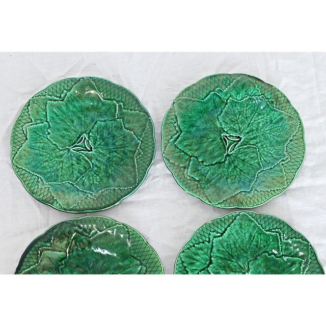 French 19th Century Set of Four Gien Majolica Leaf Plates For Sale - Image 10 of 12