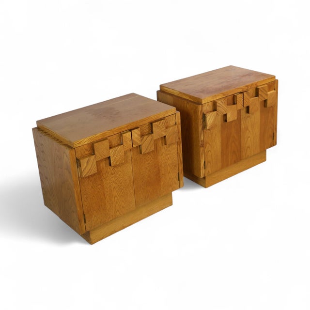 Lane Furniture Lane Staccato Vintage Mid Century Modern Brutalist White Oak Pair of Nightstands C. 1970s, Attributed For Sale - Image 4 of 8