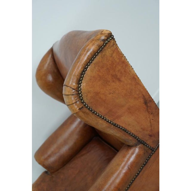 Set of Vintage Dutch Cognac Leather Club Chair and Ottoman For Sale - Image 14 of 18