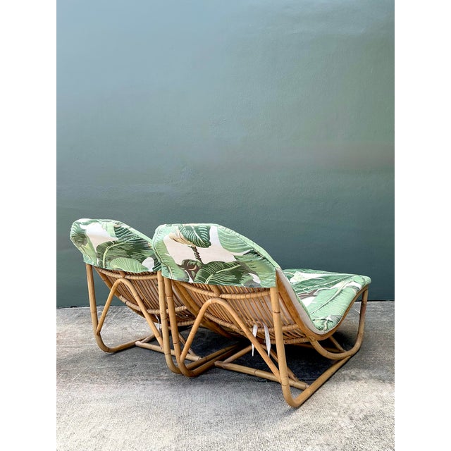 Early 21st Century Vintage Bent Rattan Chaise Lounge in Cw Stockwell - Set of 2 For Sale - Image 5 of 12