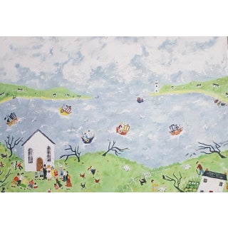 "It Was Flora’s Wedding So the Cows Would Have to Wait" Contemporary Folk Art Figurative Acrylic Painting by Therese James For Sale