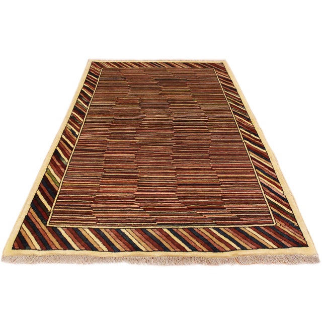 Boho Chic Gabbeh Blue/Red Wool Rug - 3'3'' X 4'9'' For Sale In New York - Image 6 of 10