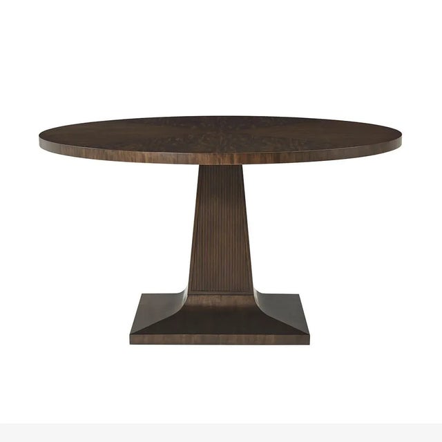 Mid Century Round Dining Table - 54, crafted from a Prima Vera in our deep Bistre finish, is set upon a sophisticated...