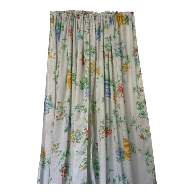 Blue Floral Curtains Set 50 Wide X 96 Long Handmade For Sale