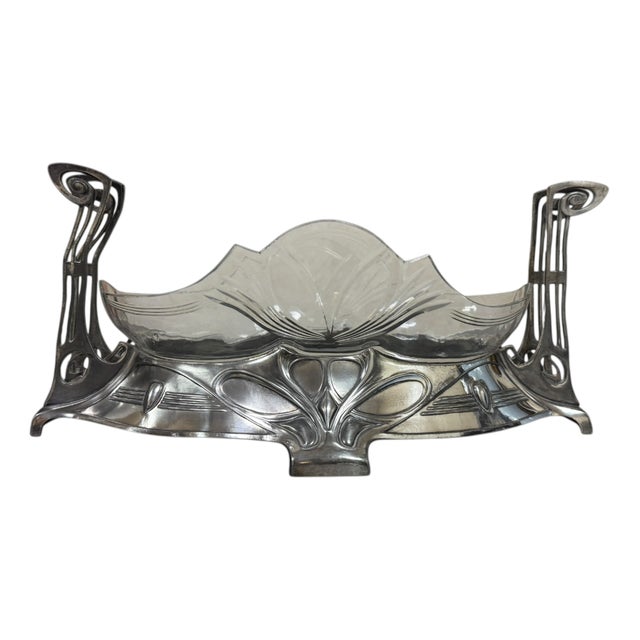 Early 20th Century Art Nouveau White Metal & Etched Glass Centrepiece in the style of WMF For Sale