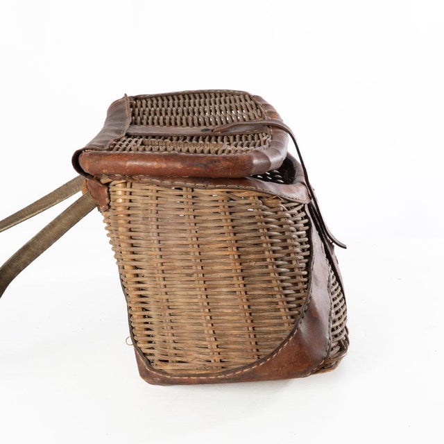 Wood Early 20th Century Fishing Creel Wicker Basket For Sale - Image 7 of 8