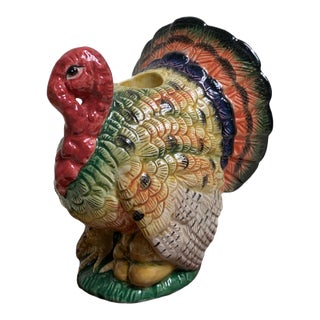 Vintage 1990’s Fitz and Floyd Harvest Heritage Ceramic Hand Painted Turkey Taper Candle Holder For Sale