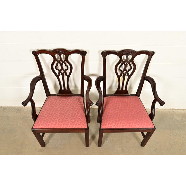 Late 20th Century Stickley Georgian Carved Mahogany Armchairs, Pair For Sale - Image 5 of 15