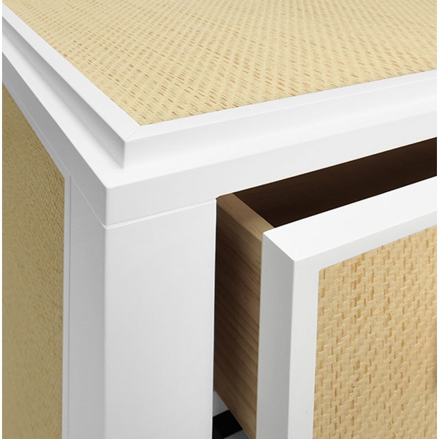 Contemporary Matthew Izzo Home - Radley Natural Rattan and Matte White Lacquer Three Drawer Side Table With Satin Brass Drawer Pulls For Sale - Image 3 of 4