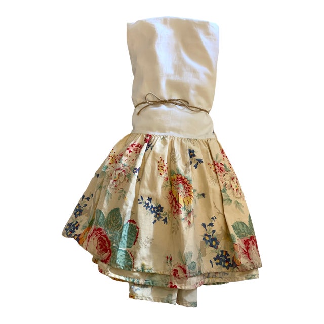 Vintage Ralph Lauren Garden Club Elisa Floral Roses Full Bed Skirt Cottage Core French Country Cotton Fabric Multicolor on Yellow- Ivory Grown For Sale