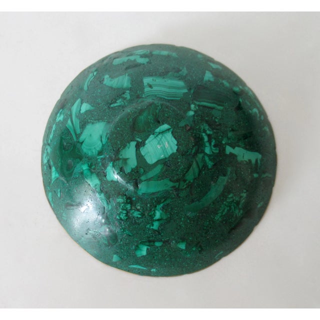 Vintage Italian Coved Malachite Stone & Bronze Rimmed Catchall, and/or Nut/Candy Decorative Bowl For Sale - Image 14 of 14