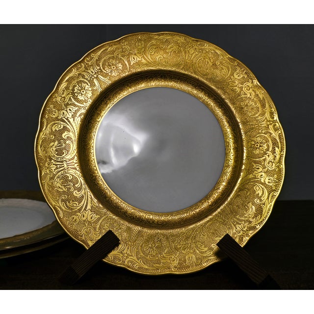 Ceramic Early 20th Century Set of 6 Antique George Jones & Sons Dinner Plates – Embossed Gold Rim, Bavaria Mark For Sale - Image 7 of 12