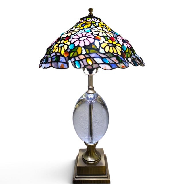 Dark Pink Vintage 1990s Artisan Stained Glass Floral Lampshade by Anne Thomason For Sale - Image 8 of 8