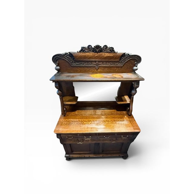 Late 19th Century Late 19th Century Tiger Oak Huntboard Hutch Cabinet For Sale - Image 5 of 18
