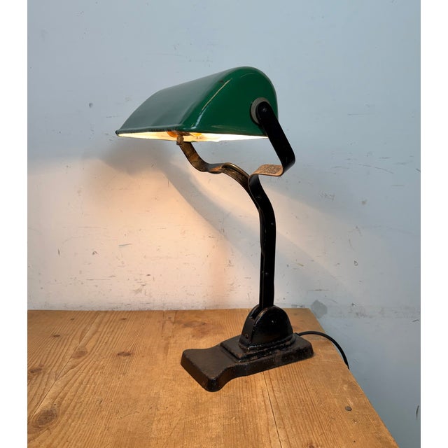 Vintage Green Enamel Banker Lamp, 1930s For Sale - Image 18 of 18