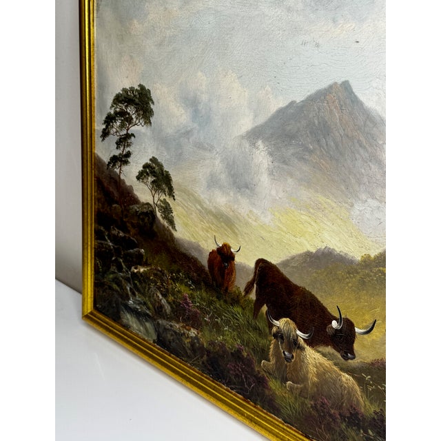 Victorian Oil Painting Morning Mist at Ben Lawers ⛰️ Highland Cattle Beside Loch Tay C1880 Framed For Sale - Image 6 of 18