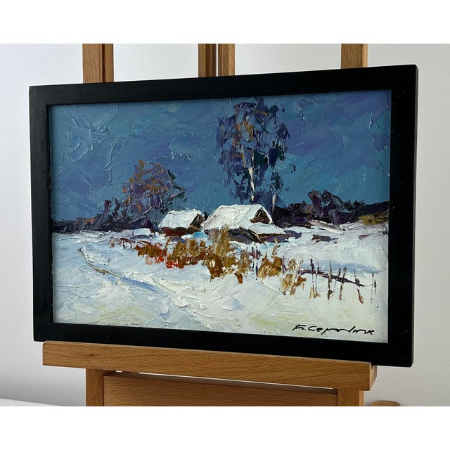 Impressionist Oil Painting Winter Snow-Covered Village Serdyuk Boris Petrovich For Sale - Image 3 of 11