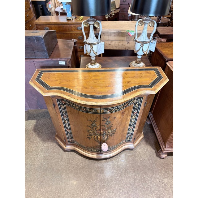 Italian Vintage Italian Hand-Painted Floral Console Cabinet With Serpentine Front For Sale - Image 3 of 10
