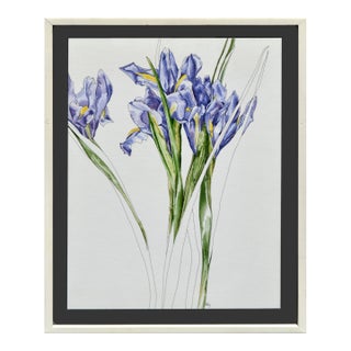 Purple Iris Botanical Watercolor by Deborah Eddy For Sale