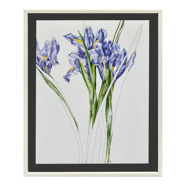 Purple Iris Botanical Watercolor by Deborah Eddy For Sale