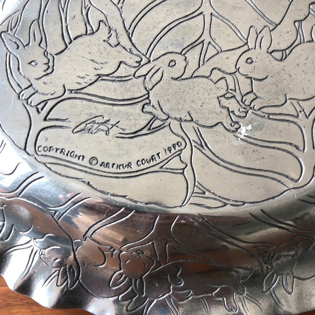 Arthur Court Vintage Rabbits Cabbage Aluminum Oval Platter Circa
