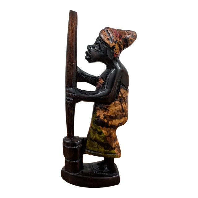 Hand-Carved Ghanaian Wooden Sculpture – Woman Pounding Fufu For Sale