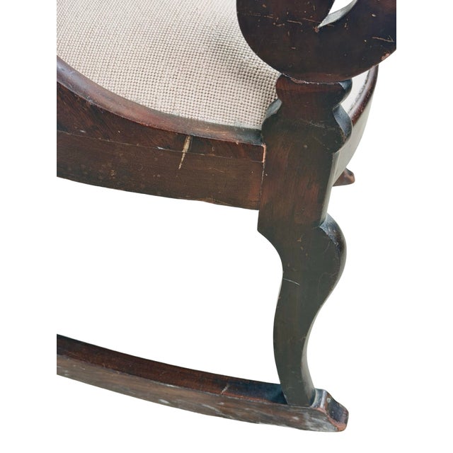 Antique American Carved Wood Rocking Chair With Needlepoint Seat For Sale - Image 9 of 18
