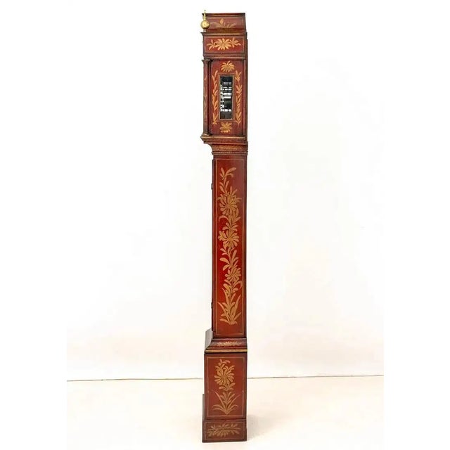 18th Century George II Scarlet Red Lacquer Chinoiserie Tall Clock For Sale - Image 4 of 6