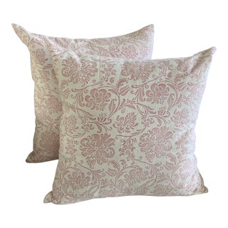 Fortuny Powder Pink and White Cimarosa Cotton 22” Pillows- a Pair For Sale