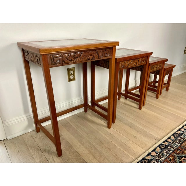 20th Century Carved Chinese Nesting Tables—Set of Four For Sale - Image 4 of 12