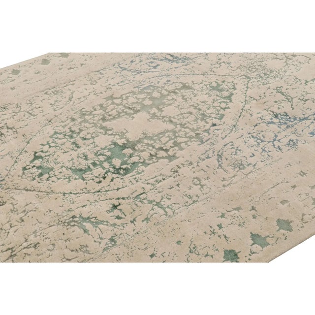 Abstract Rug & Kilim’s Modern Rug With Beige and Teal Abstract Patterns and Medallion For Sale - Image 3 of 7