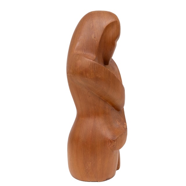 Very nice Hand carved by the artist ,solid Pine Women's figurine . Beautiful devoted impression . 1960s Scandinavian ....