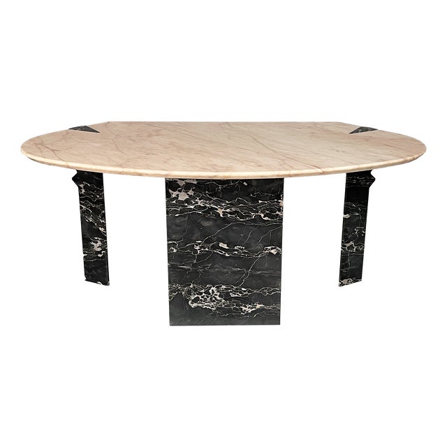 Italian Modern Wall Console or Desk in Black Marquina and Pink Portogallo Marble, 1980s For Sale
