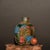 Glass Snuff Bottle — Hand-Painted Ox Motif, Blue Enamel & Red Floral Detail, Wood Stand For Sale - Image 4 of 9