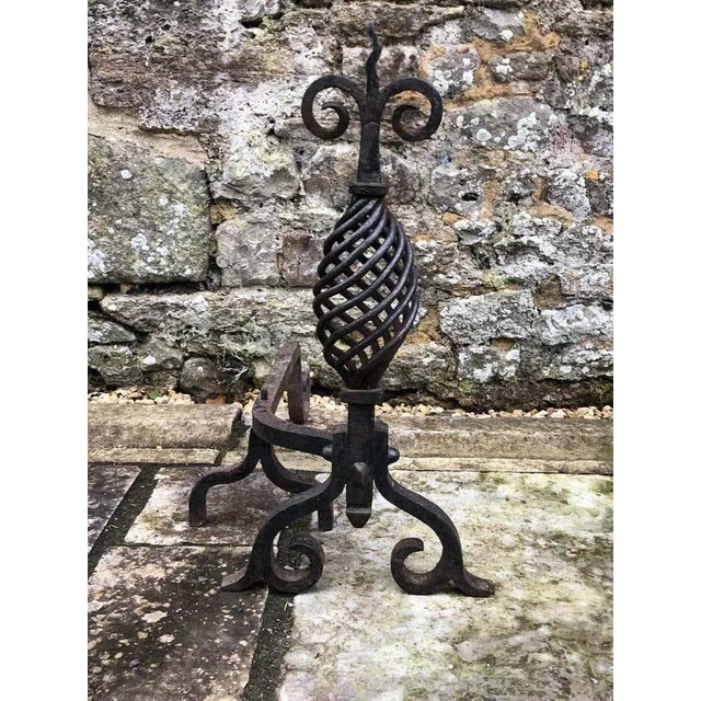 19th Century Gothic Wrought Iron Fireplace Andirons, Set of 2 For Sale - Image 6 of 8