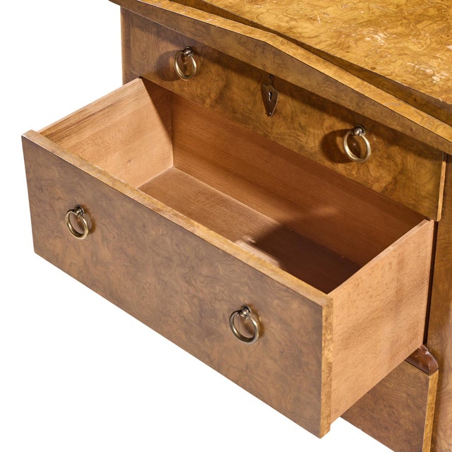 Wood Baker Neoclassical Burlwood and Brass Chest of Drawers Lowboy Dresser For Sale - Image 7 of 10