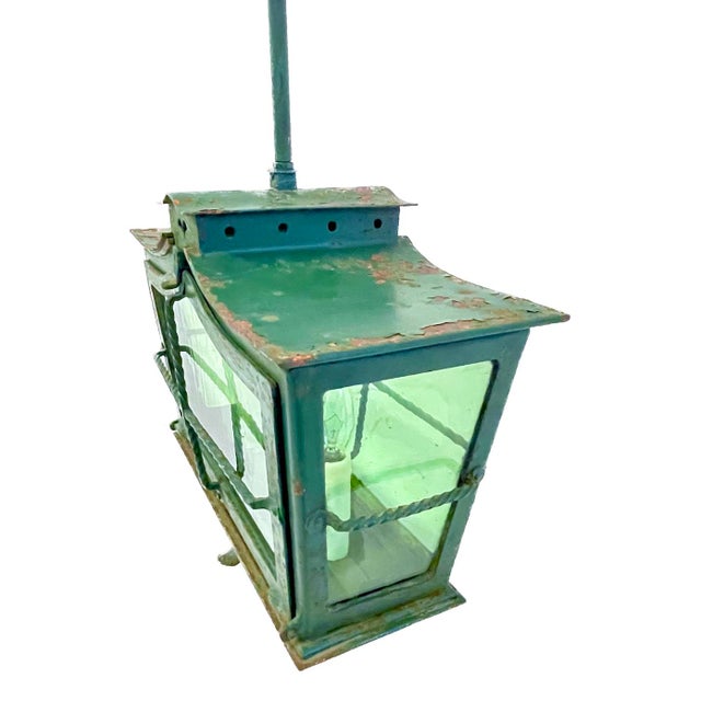 Pair of Antique French Green Lantern Pendants For Sale In Atlanta - Image 6 of 12