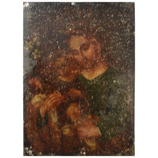 19th Century Mexican Folk Art Retablo on Metal of St. Joseph and Baby Jesus For Sale